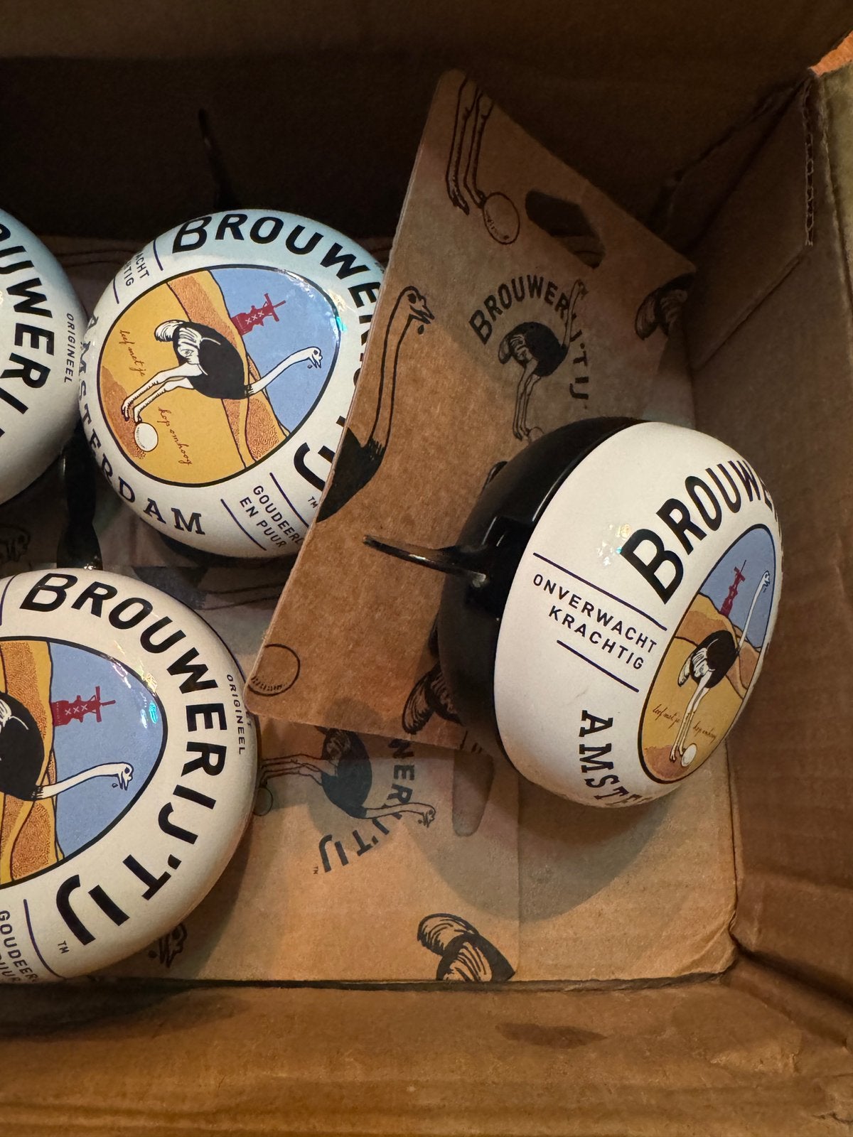 9x nieuwe reclame fietsbel brouwerij ‘t ij Amsterdam, Verzamelen, Biermerken, Ophalen, Nieuw, Reclamebord, Plaat of Schild, Overige merken