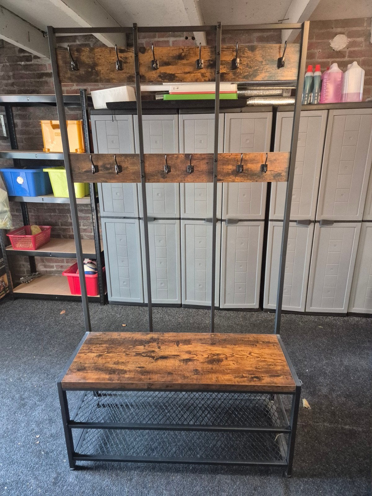 Kapstok met schoenenrek - Industrieel design, Ophalen, Gebruikt, Metaal, Staande kapstok