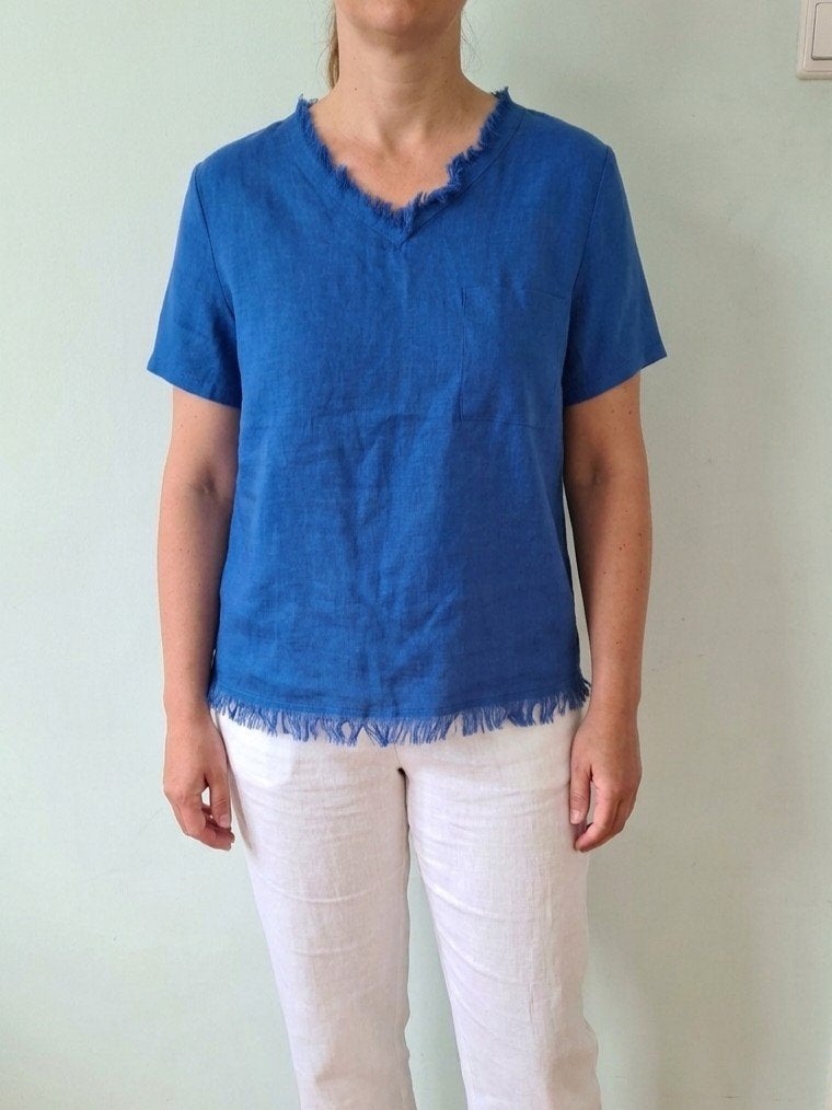 Leuk blauw linnen/katoenen shirt van Marc Cain maat 36, Marc Cain, Blauw, Ophalen of Verzenden, Zo goed als nieuw