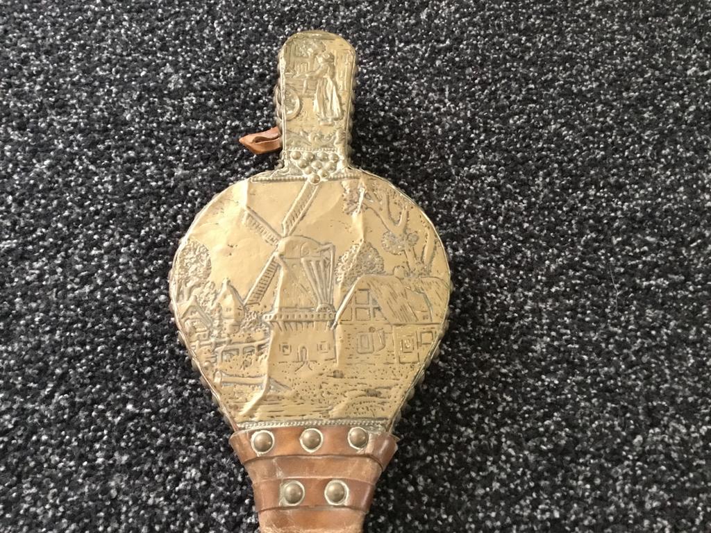 Koperen antieke koperen haardstel met blaasbalg, Antiek en Kunst, Ophalen of Verzenden