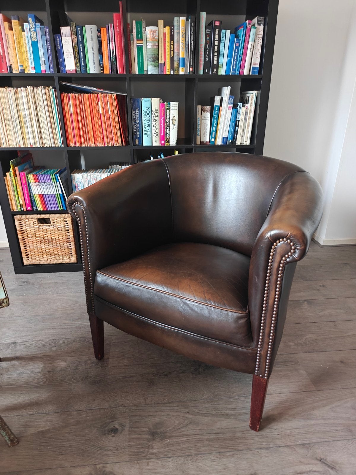 Donkerbruine Leren Club Fauteuil - Zit Geweldig!, Huis en Inrichting, Ophalen, Gebruikt, 75 tot 100 cm, Leer