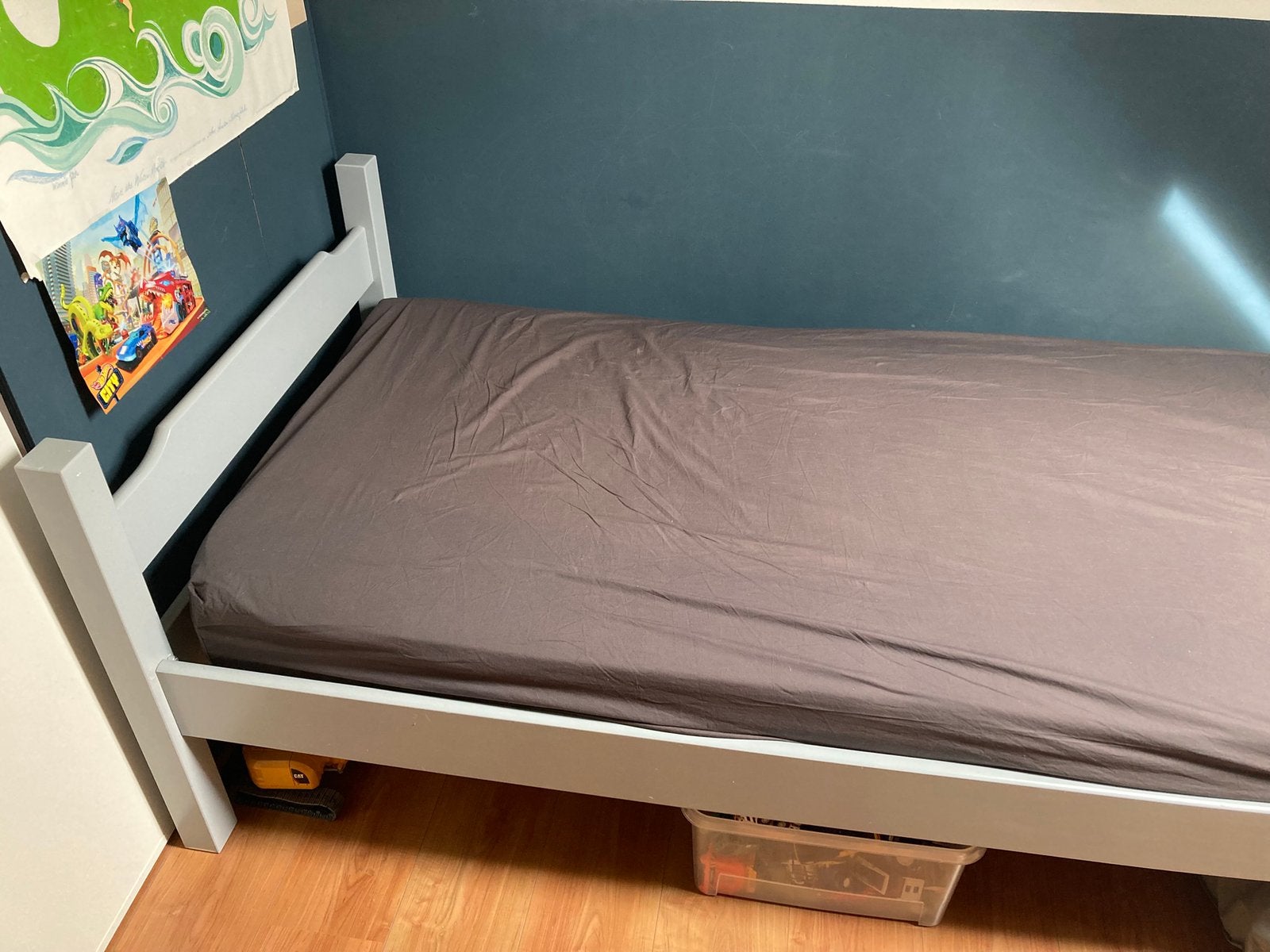 Massief houten eenpersoons bed, Ophalen, 90 cm, Eenpersoons, Wit