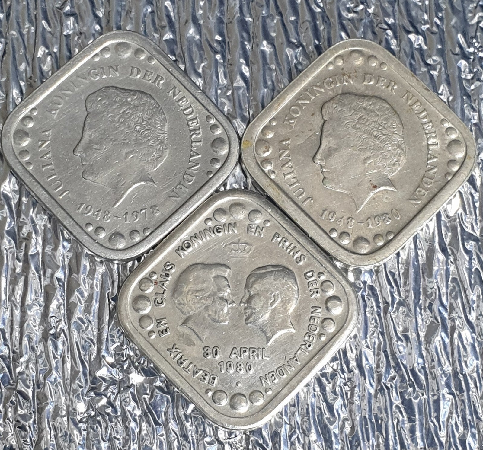 Set van 3 vierkante 5 cent munten, Juliana en Beatrix, Ophalen of Verzenden