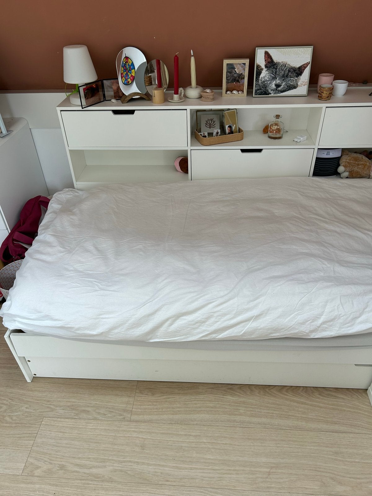 La Redoute bed met opbergruimte en hoofdeinde, Ophalen, Gebruikt, Eenpersoons, Wit
