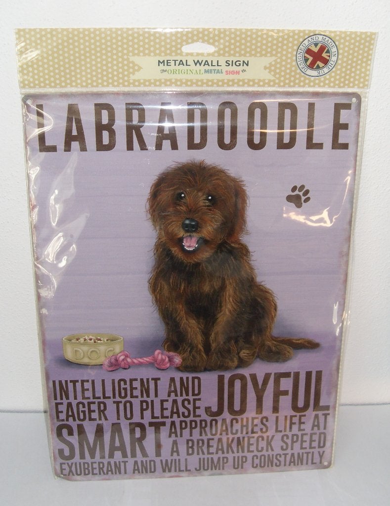 Labradoodle Wanbord Metalen Wandplaat Hond, Metaal, 30 cm, Ophalen of Verzenden, Paars