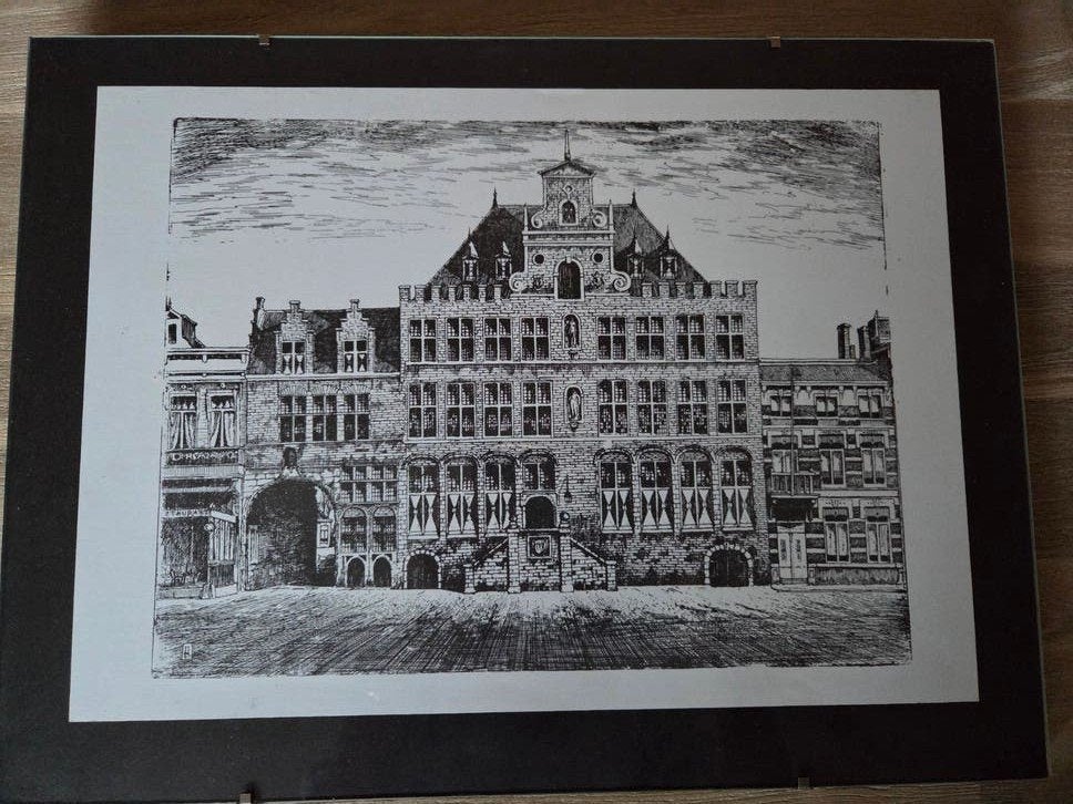 Stadhuis Bergen op Zoom, Antiek en Kunst, Kunst | Tekeningen en Foto's, Ophalen of Verzenden