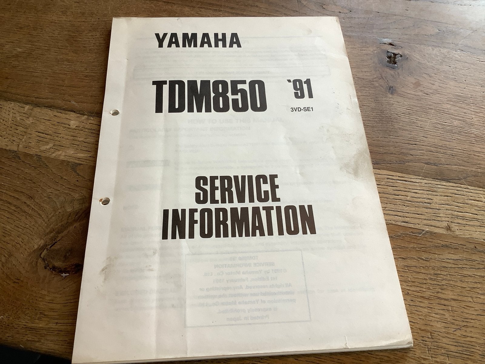 Yamaha TDM850 '91 Service Informatie Handleiding. (302), Verzenden, Yamaha
