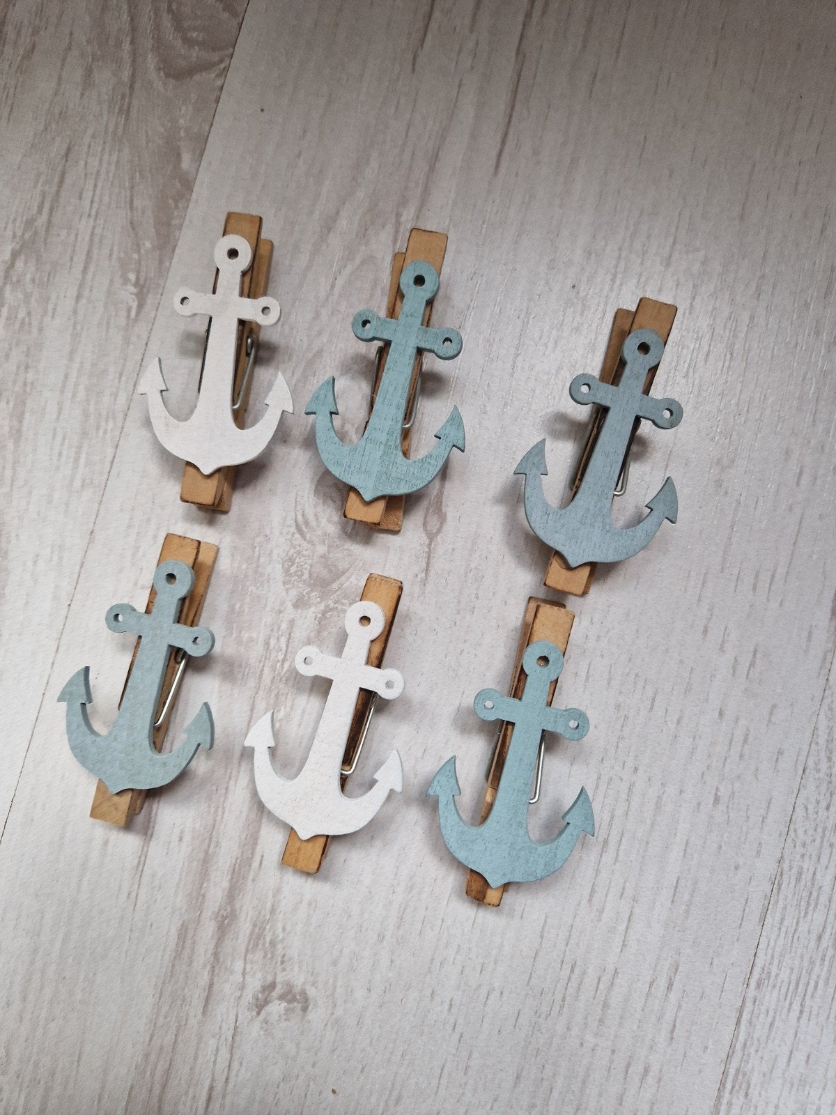 6x Wasknijpers met Anker Decoratie - Maritieme Stijl, Hout, Meerkleurig, Overige stijlen, Ophalen of Verzenden