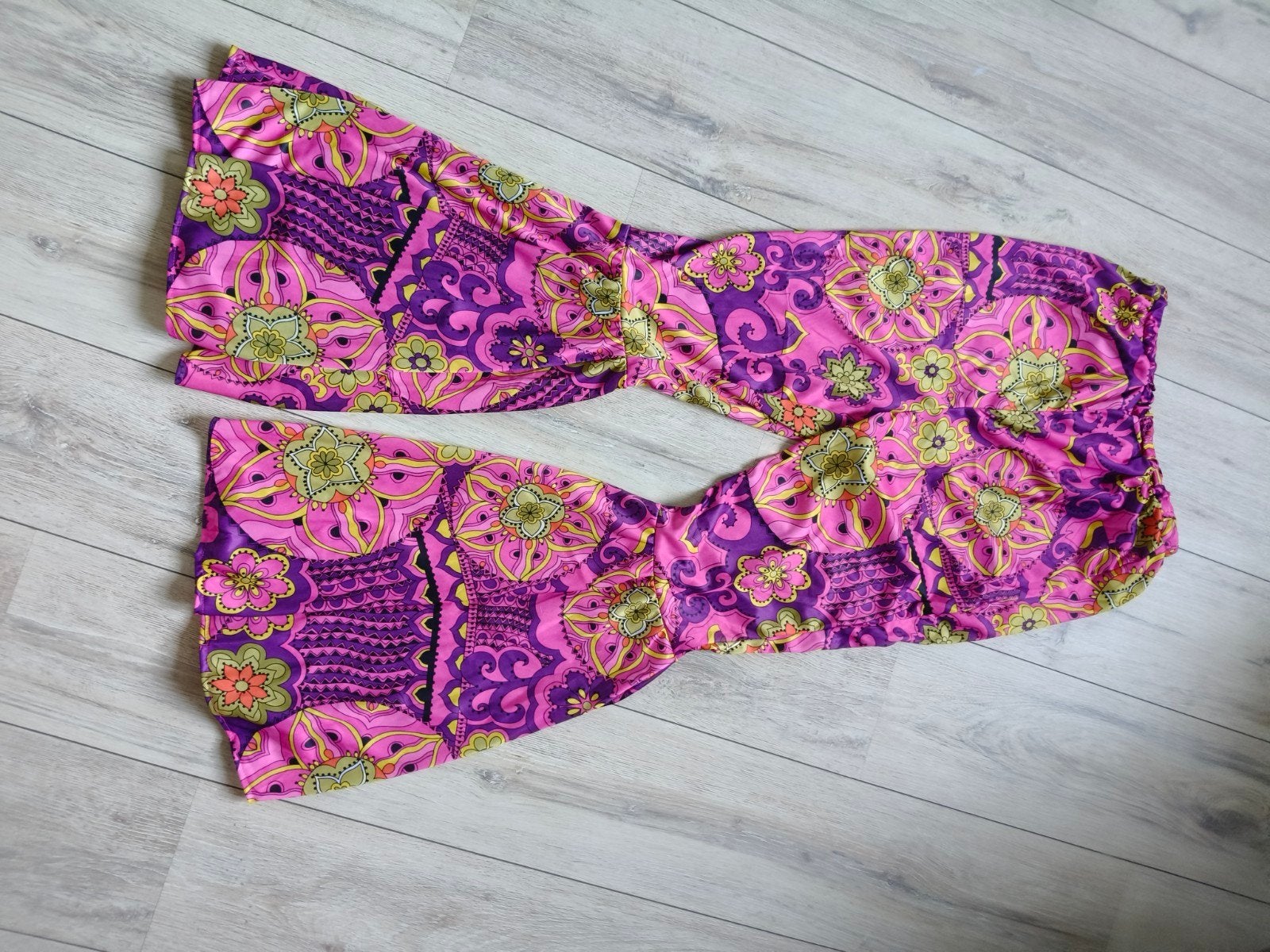 Disco Broek Flower Power Jaren '70 Stijl, Meerkleurig, Ophalen of Verzenden, Lang, Gedragen