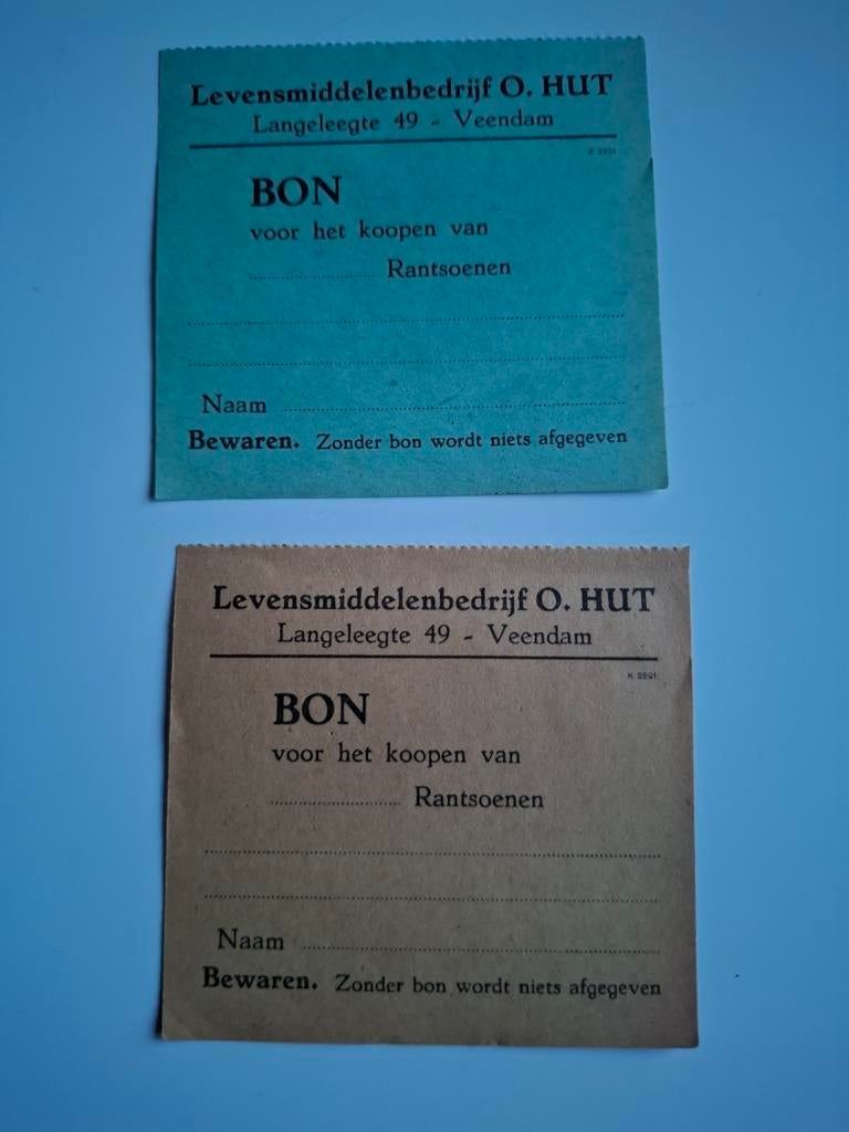2 bonkaarten wo2 Veendam documenten oorlog, Verzamelen, Militaria | Tweede Wereldoorlog, Ophalen of Verzenden, Nederland