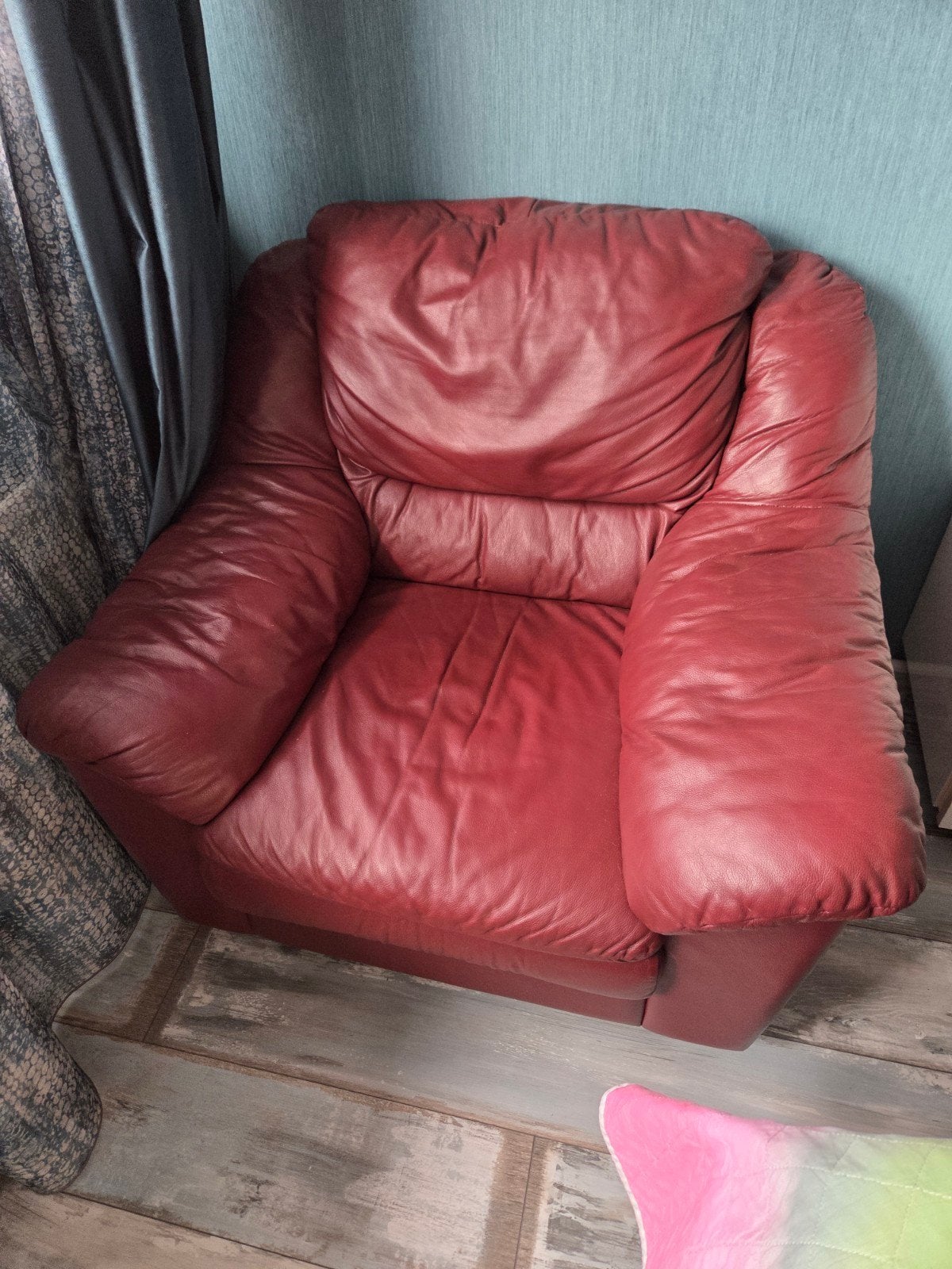 Natuzzi Fauteuil - Bordeauxrood Leer, Huis en Inrichting, Ophalen, Gebruikt, Leer