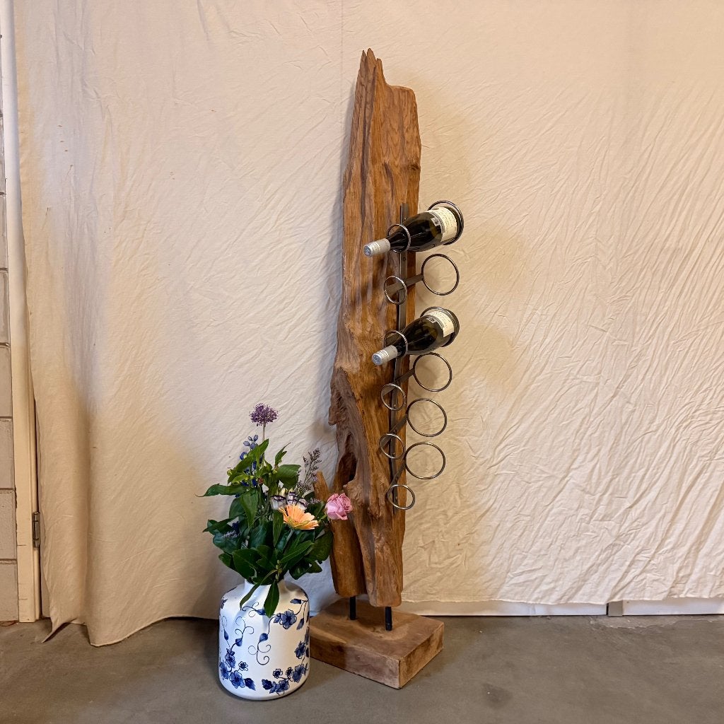 wijnrek hout met metaal – voor 6 flessen – Gratis bezorgd, TTM Wonen, Meubels – (Perzische) Tapijten en Woonaccessoires, 5 tot 15 flessen
