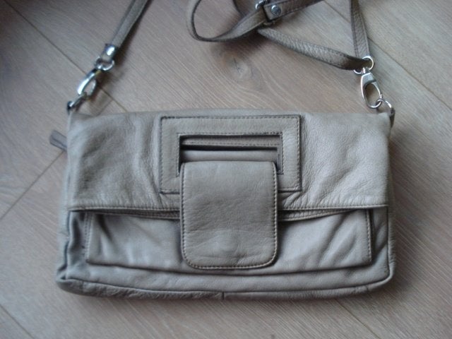 Hele mooie aparte leren tas, Ophalen of Verzenden, Zo goed als nieuw, Grijs, Handtas