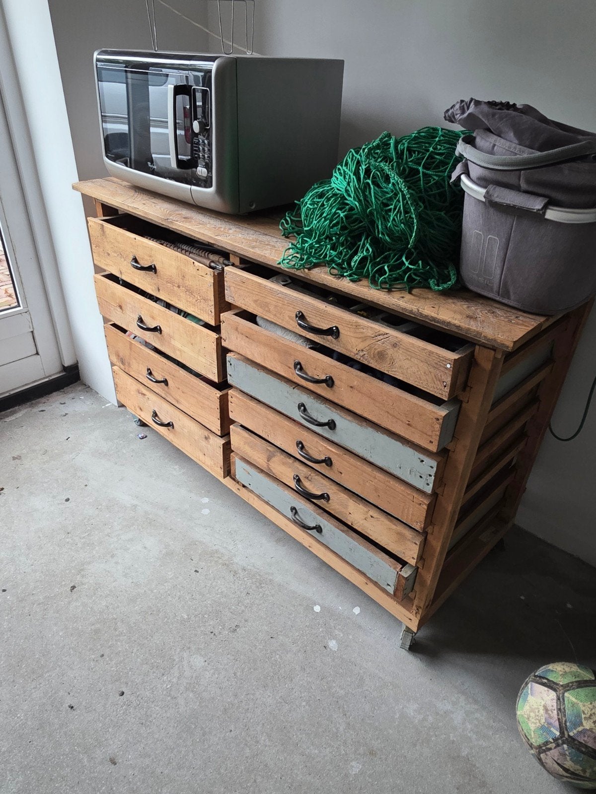 Oude houten ladenkast met 10 laden, Ophalen, Gebruikt, 100 tot 150 cm, 5 laden of meer