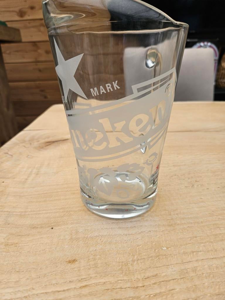 Heineken bier pitcher van glas, Verzamelen, Biermerken, Ophalen of Verzenden, Gebruikt, Glas of Glazen, Heineken