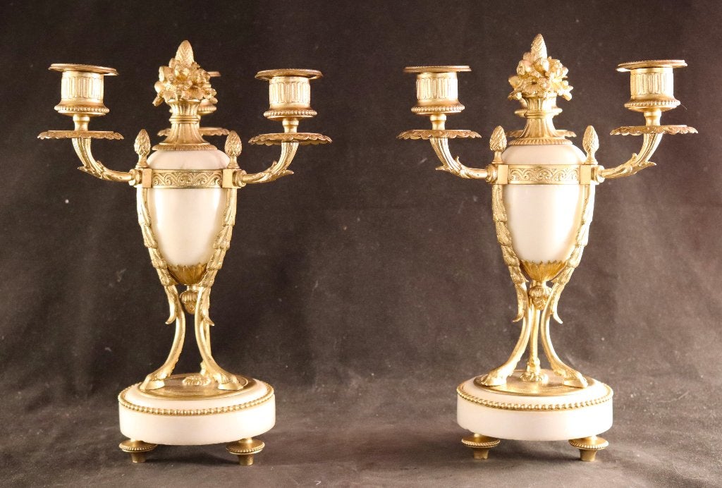 Paar elegante antieke Franse kandelaars, Ophalen of Verzenden, Koper of Brons