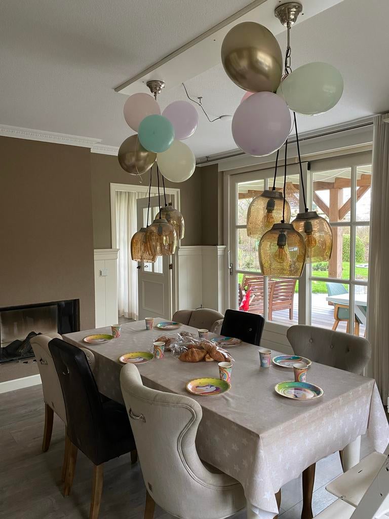 2x Rivièra Maison hanglampen, Huis en Inrichting, Lampen | Hanglampen, Zo goed als nieuw, 75 cm of meer, Glas, Ophalen