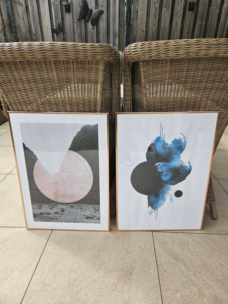Schilderijen incl lijst rosé kleur, groot, Ophalen
