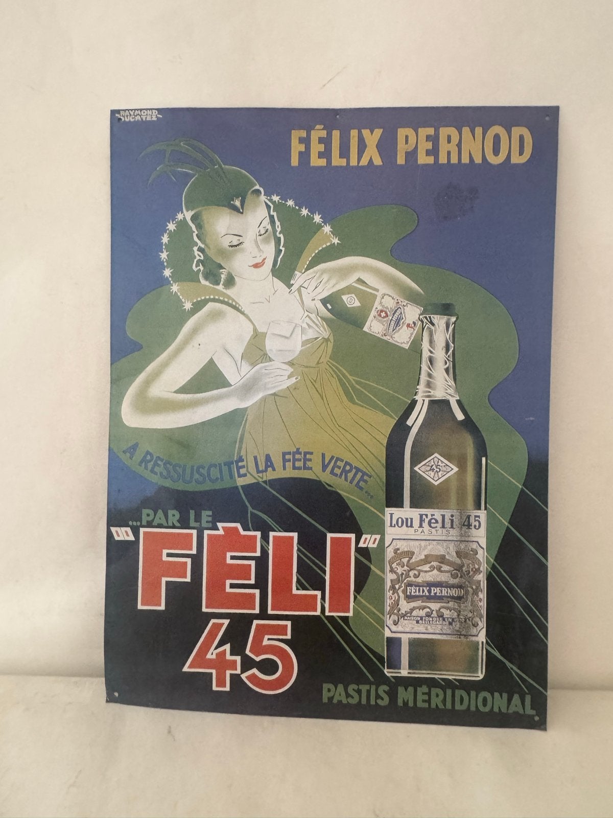 Vintage Félix Pernod Reclameplaat- Féli 45 Pastis, Ophalen of Verzenden, A1 t/m A3, Reclame, Rechthoekig Staand
