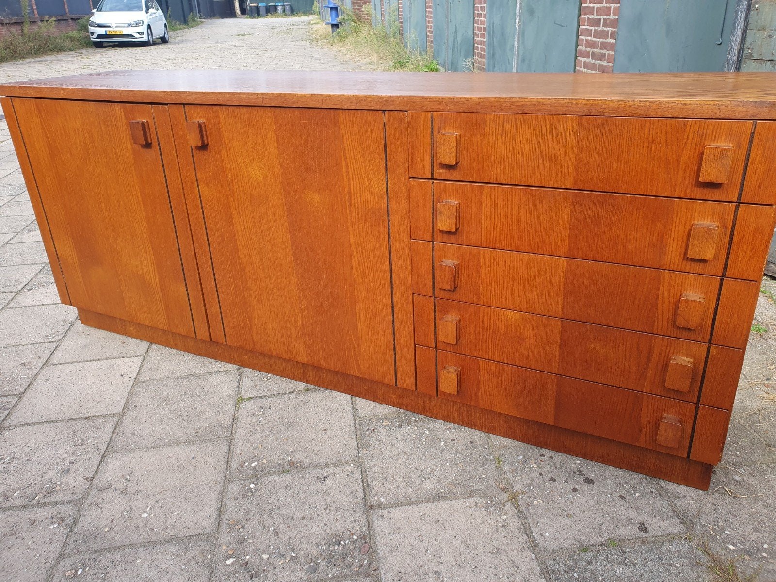 Vintage side/board, Huis en Inrichting, Ophalen, Gebruikt, Teakhout, Met lade(s)