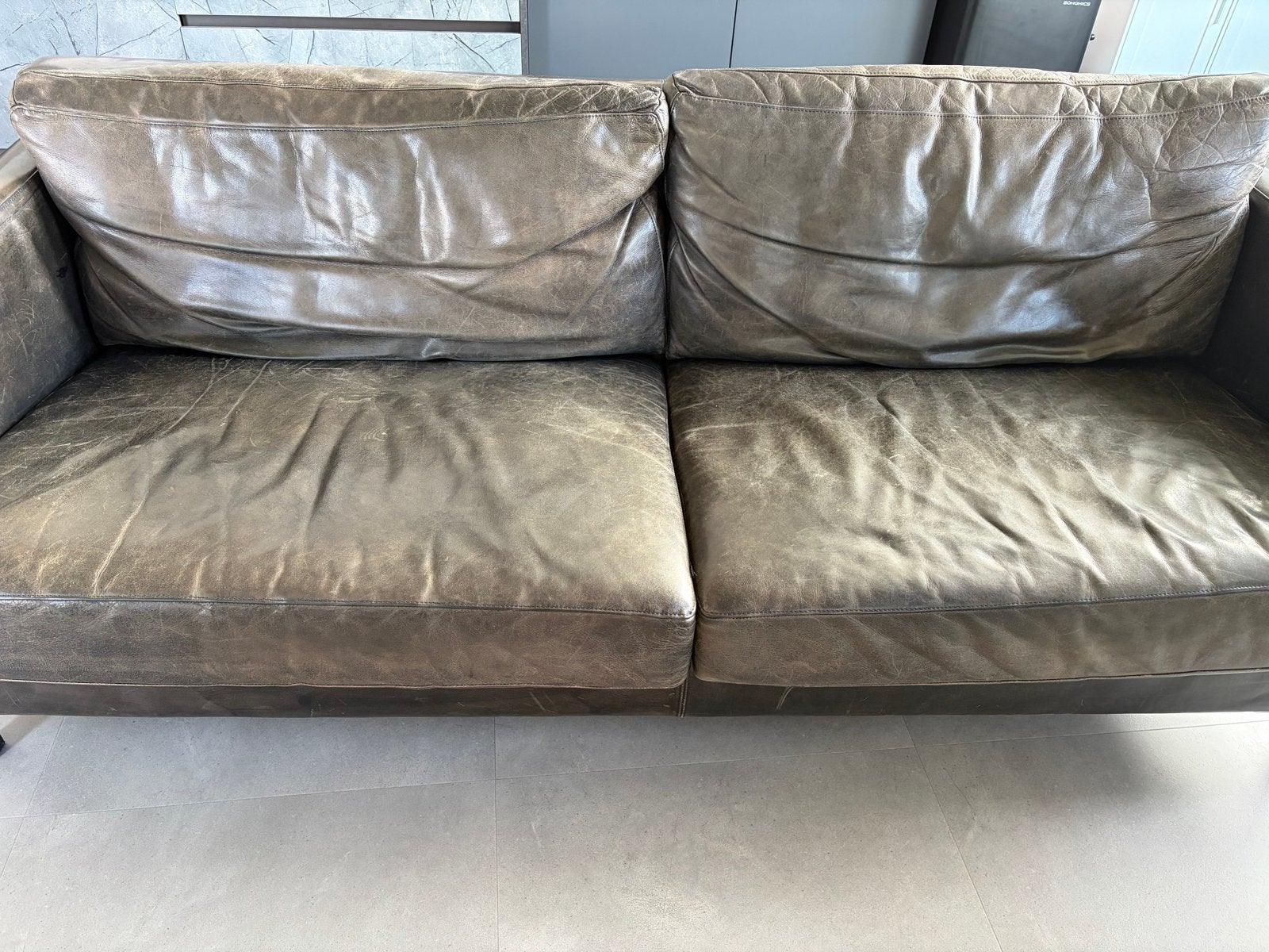 Topform leren 2,5-zits bank – Stoer vintage leer (196 cm), Gebruikt, Tweepersoons, Ophalen of Verzenden, Rechte bank