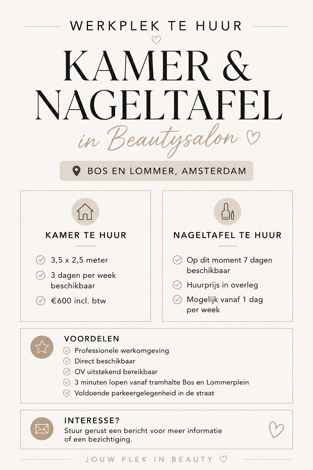 Salonruimtes en nageltafel te huur Amsterdam, Huis en Inrichting, Ophalen