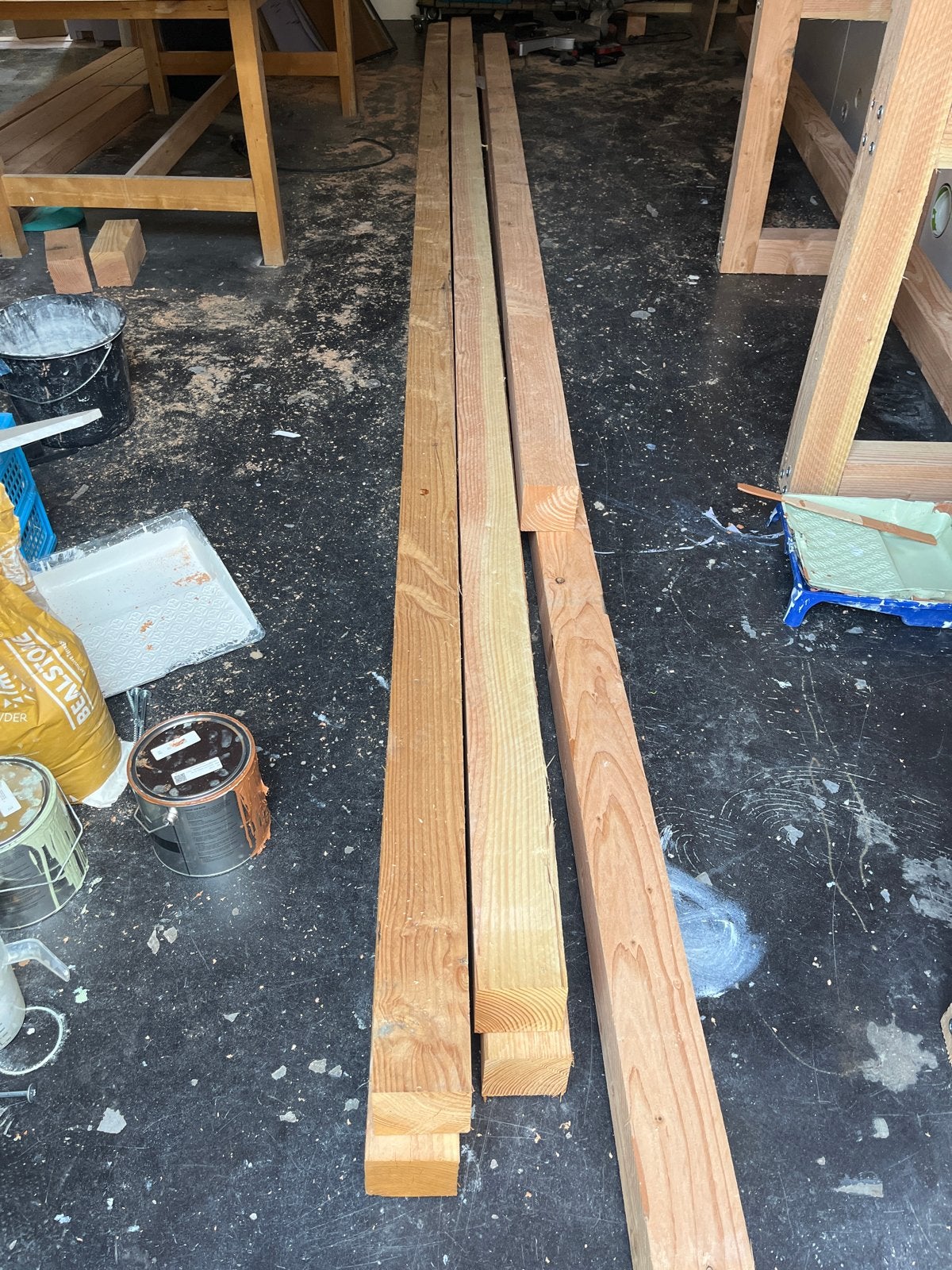 8 Houten balken 5 m, 10x10 cm - douglas hout - hardhout, Ophalen, Zo goed als nieuw, Balk, Overige houtsoorten