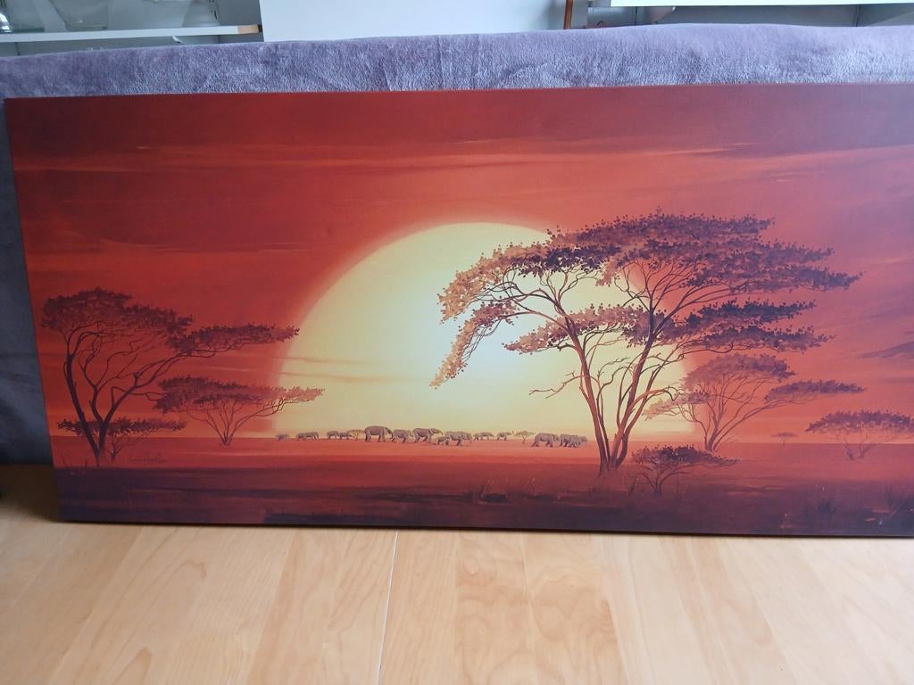 Schilderij Afrikaanse zonsondergang met olifanten, Ophalen