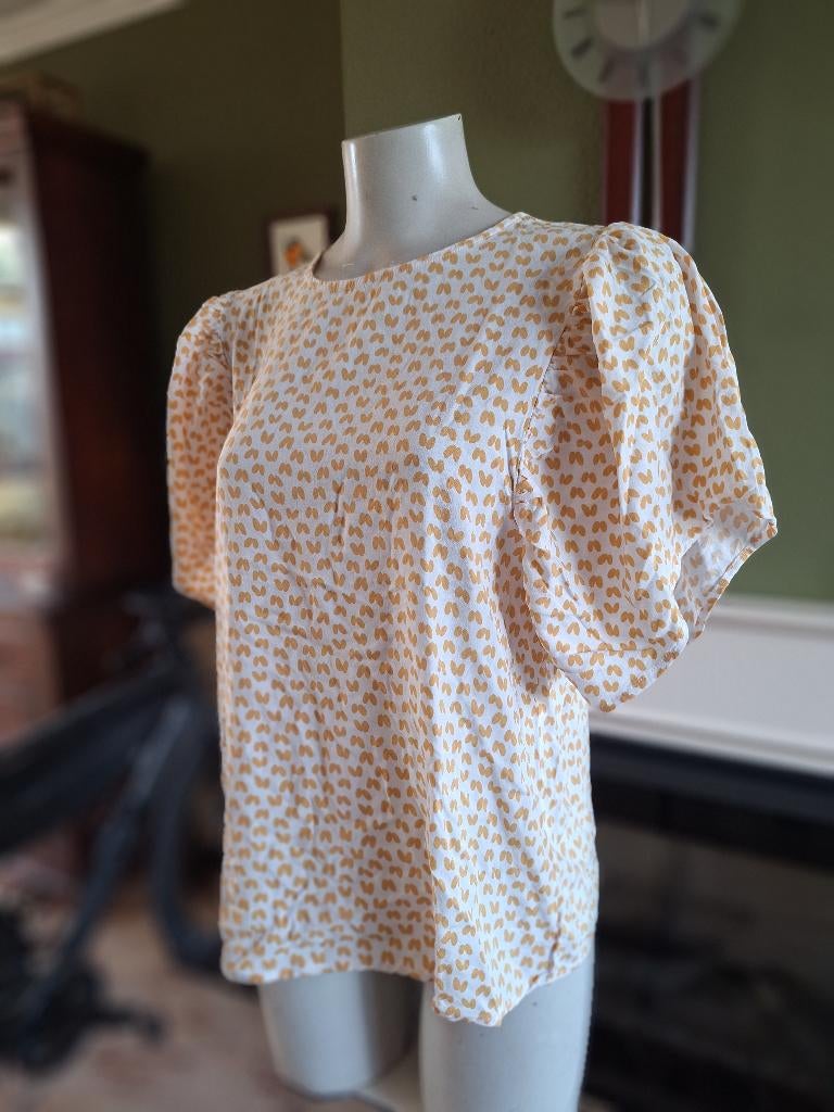 Saint tropez wit oker gele top met pofmouwtjes L, Wit, Maat 42/44 (L), Ophalen of Verzenden, Zo goed als nieuw