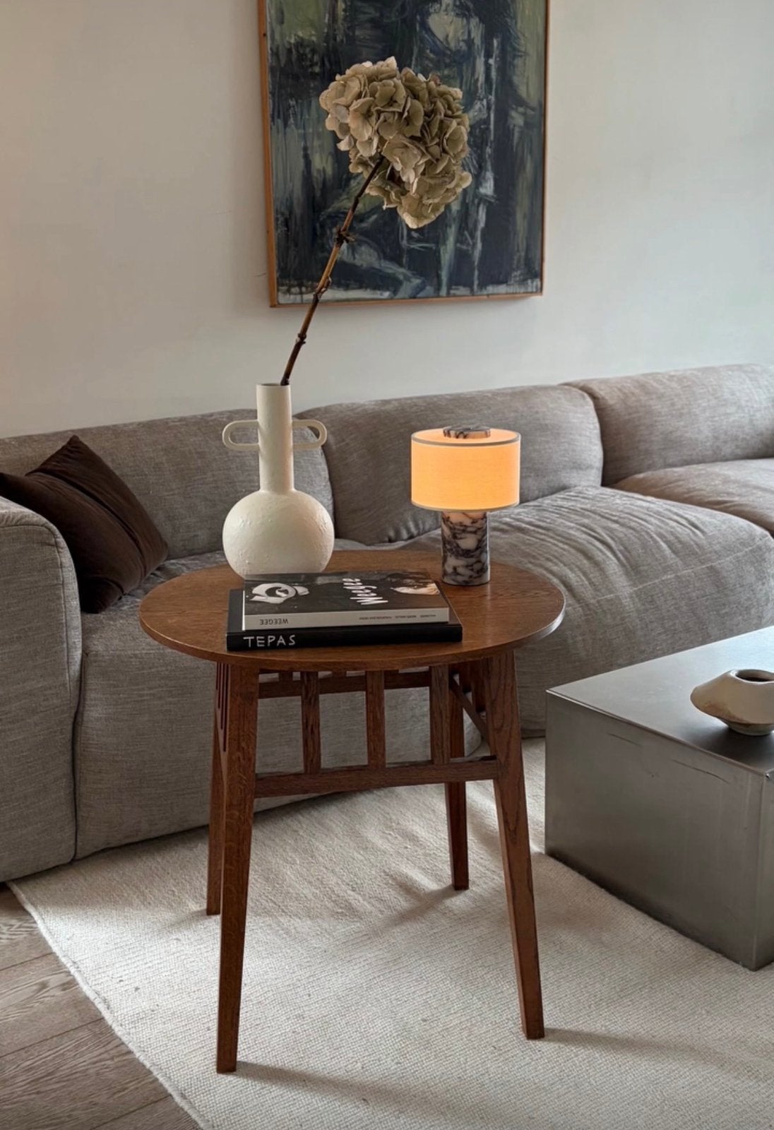 Ronde bijzettafel art deco mid century hout, Minder dan 55 cm, Rond, Zo goed als nieuw, Ophalen