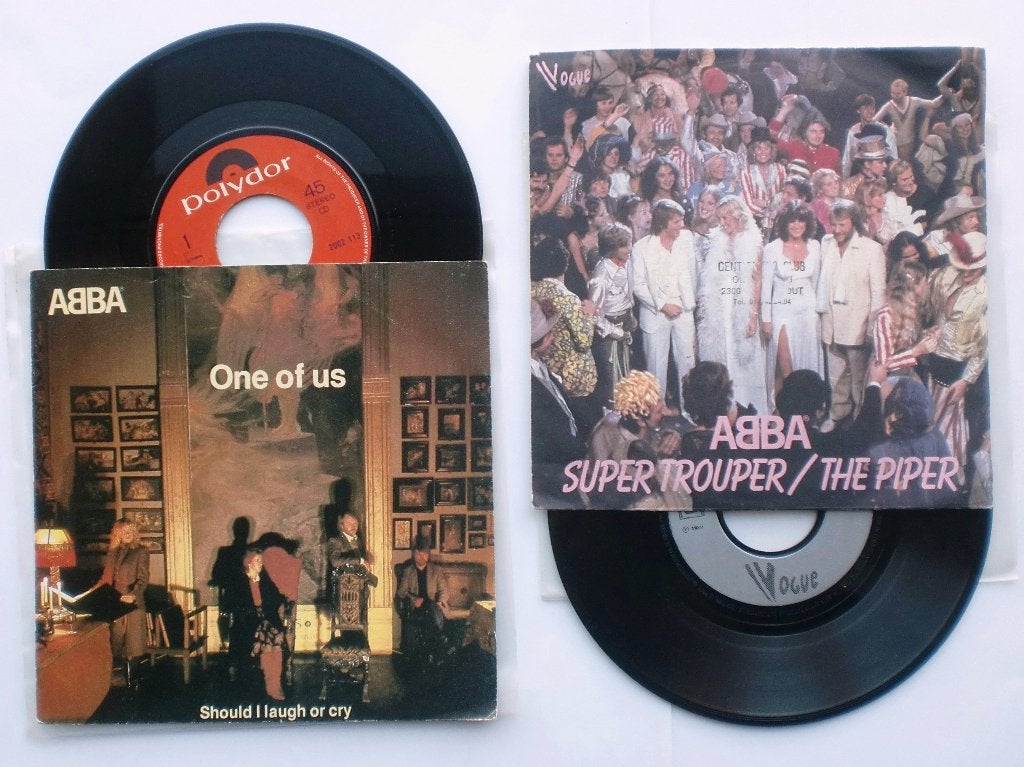 3x ABBA – Super Trouper / One of us / Eagle (3 singles), Cd's en Dvd's, Vinyl Singles, Fotohoes, Ophalen of Verzenden, Zo goed als nieuw