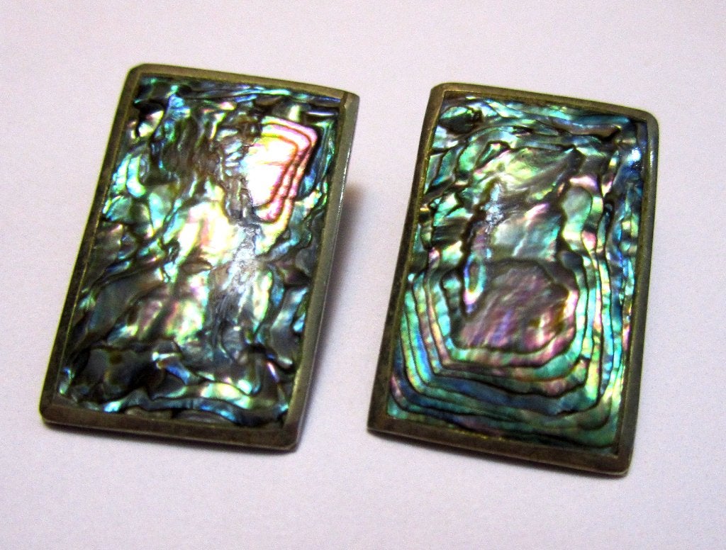 Vintage Prachtige Alpaca Mexico Abalone Oorbellen clips, Sieraden, Tassen en Uiterlijk, Antieke sieraden, Verzenden, Zilver, Oorbellen