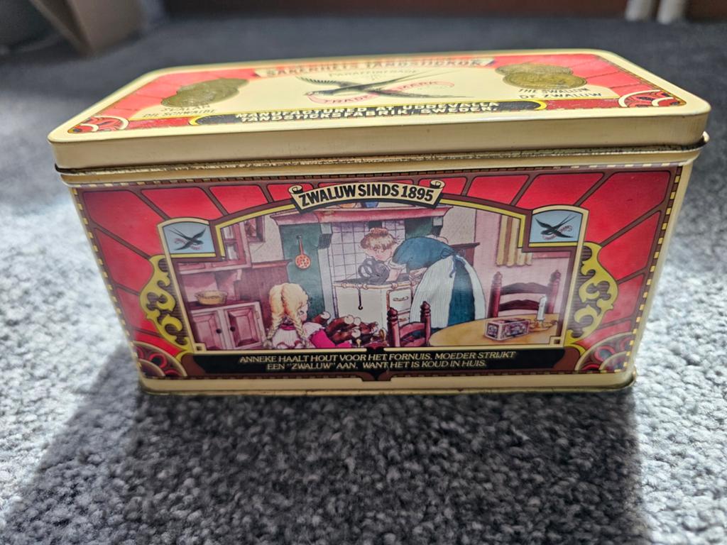 Vintage blik Zwaluw lucifers - nostalgische afbeeldingen, Verzamelen, Ophalen of Verzenden, Gebruikt, Overige, Overige merken