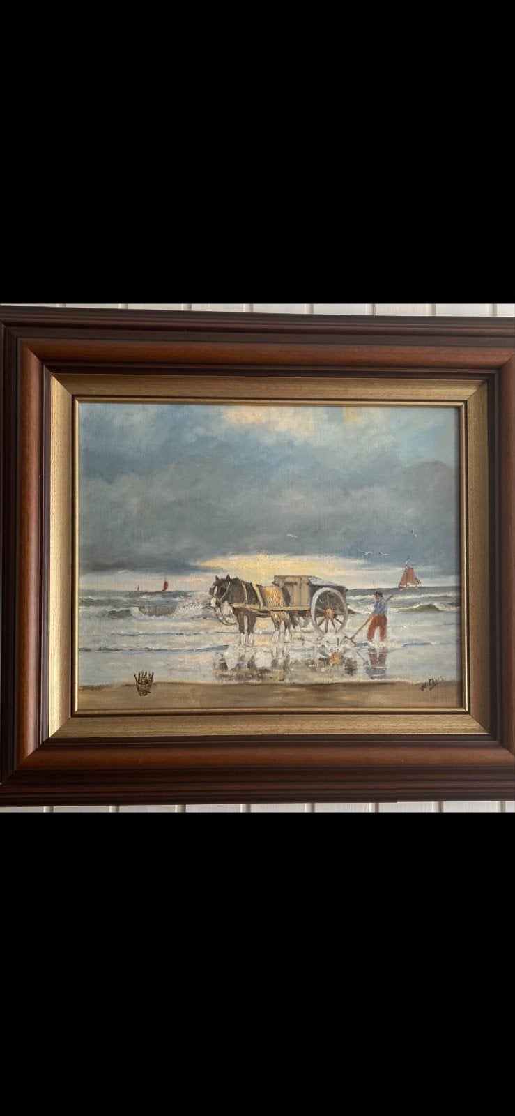 schilderij Schelpenvisser, Antiek en Kunst, Kunst | Schilderijen | Klassiek, Ophalen, Oud hollands, Ingelijst, Landschap