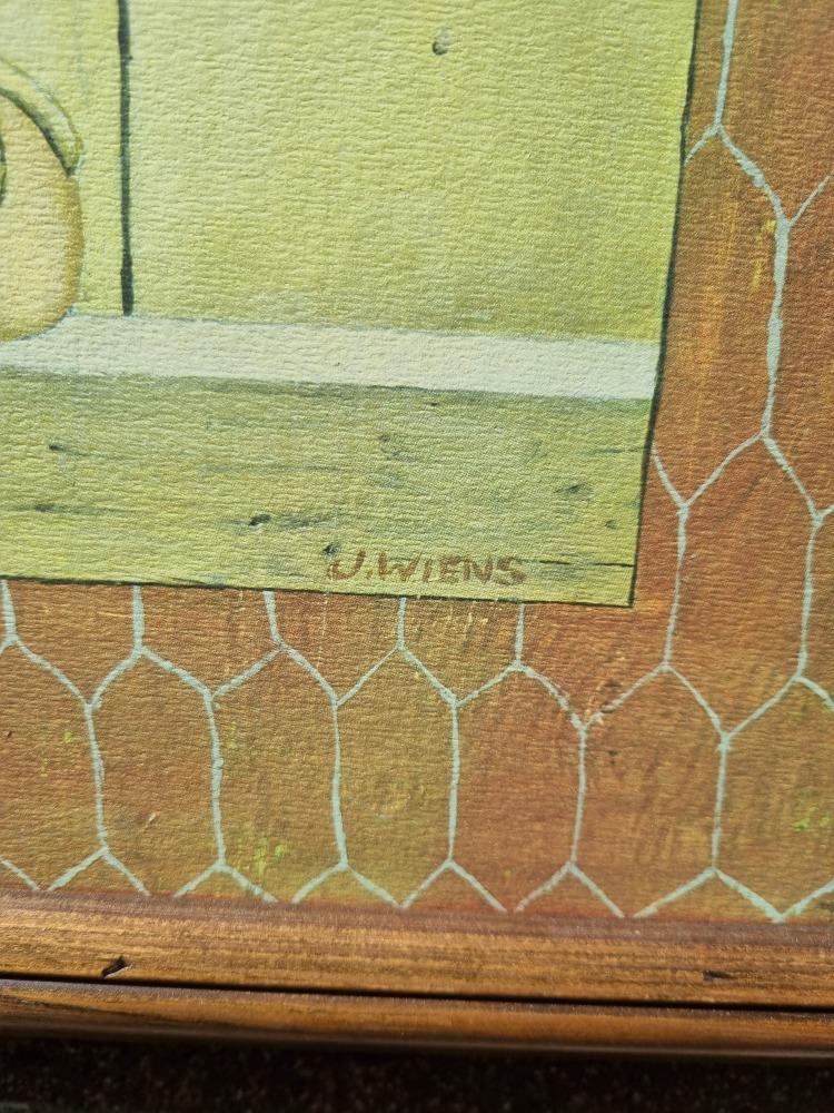 schilderij prent kip met eieren j.wiens, Huis en Inrichting, Woonaccessoires | Schilderijen, Tekeningen en Foto's, Ophalen of Verzenden