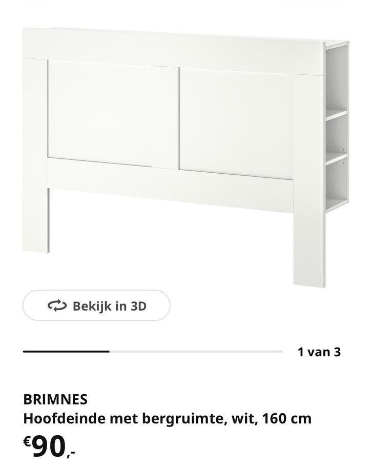 IKEA BRIMNES Hoofdeinde met bergruimte (nieuw), wit, 160 cm, Ophalen, Overige materialen, Wit, 160 cm