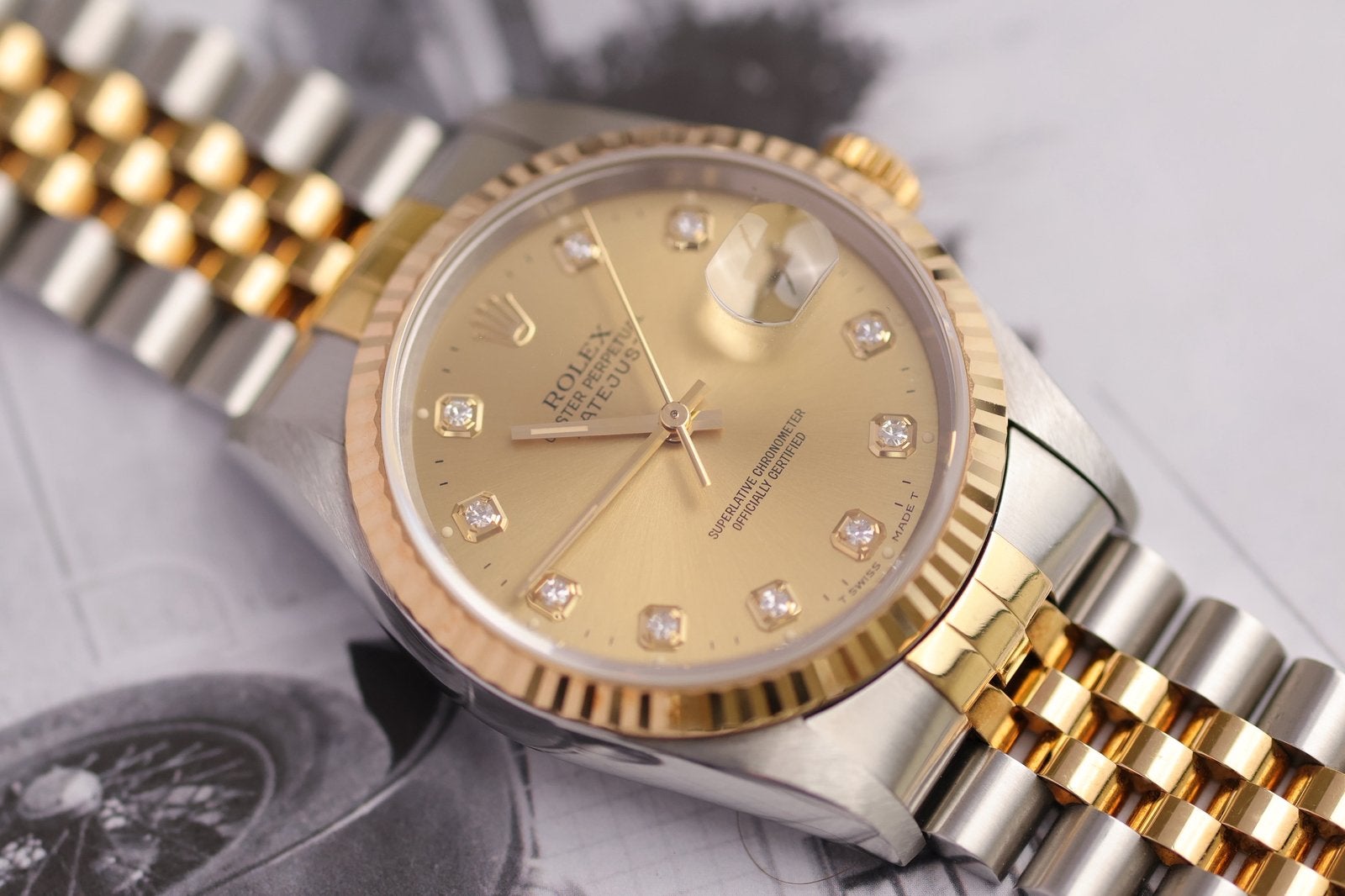 Rolex Datejust 36 16233 Champagne Diamant Wijzerplaat 1994, Staal, Gebruikt, Rolex, Polshorloge