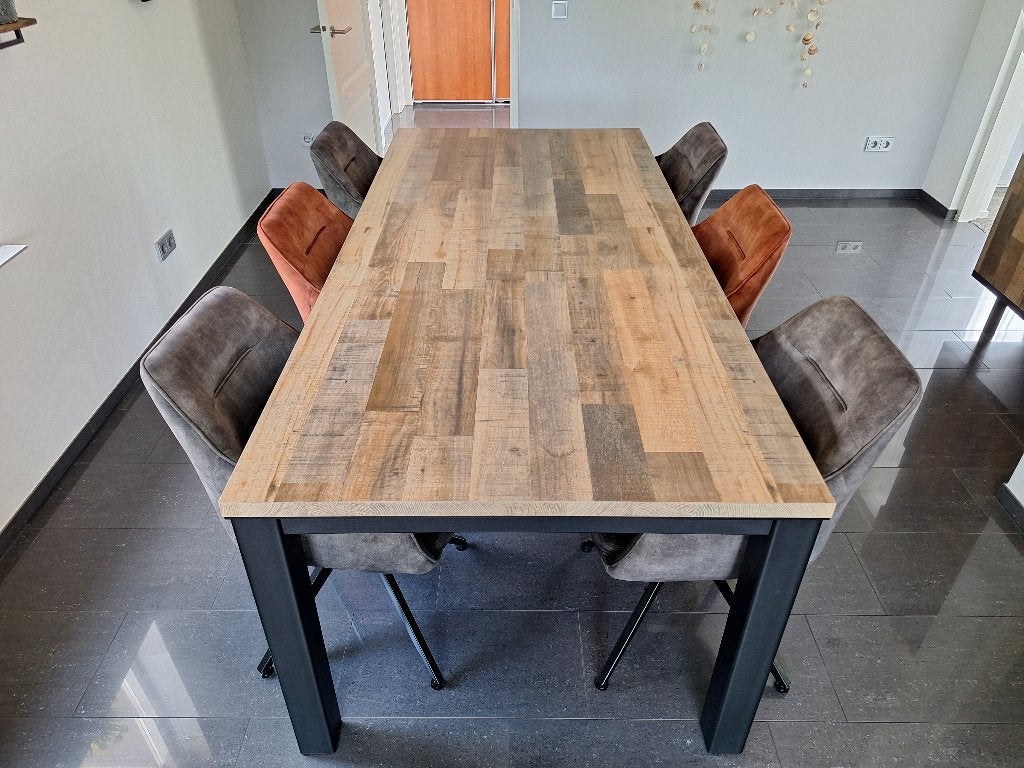 Eethoek Eettafel met stoelen, 200 cm of meer, 50 tot 100 cm, Zo goed als nieuw, Vijf personen of meer