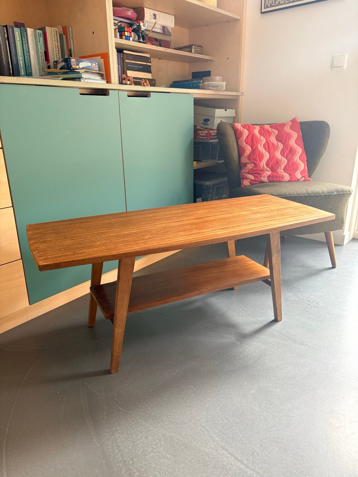 Vintage Teak Salontafel - 44x106 cm, Ophalen, Gebruikt, 100 tot 150 cm, Teakhout