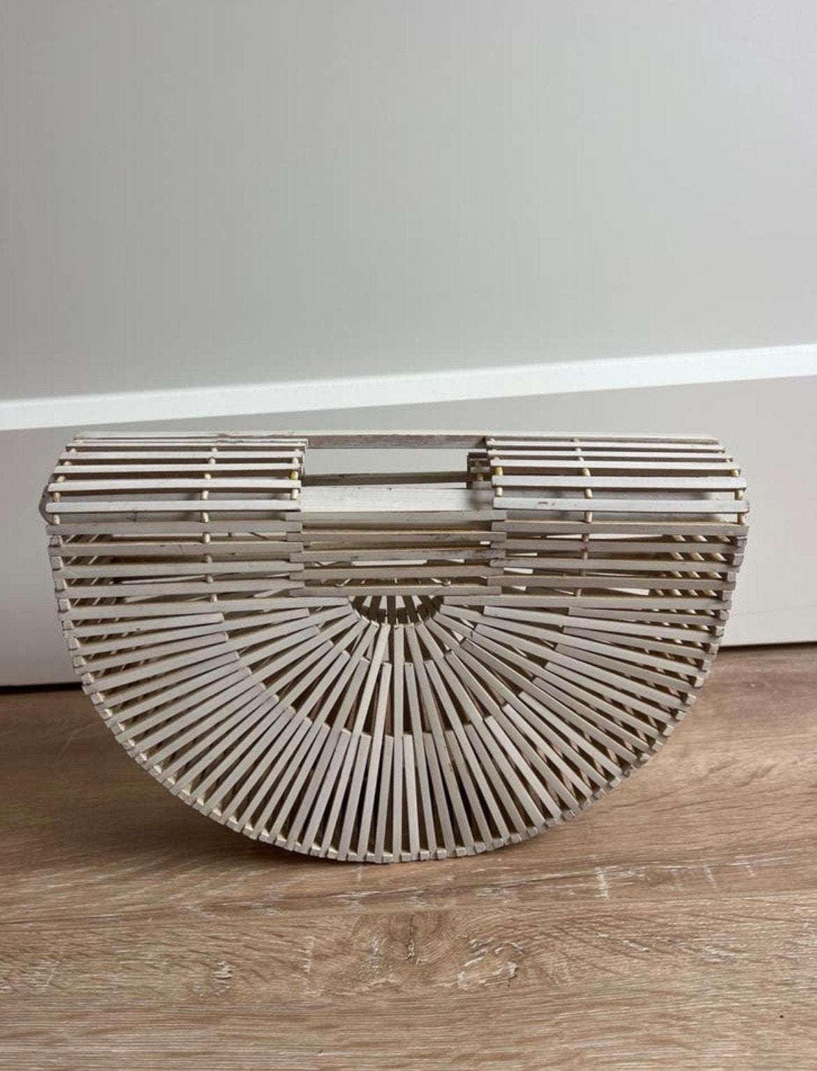 Vintage 1970s Japanse Bamboe Slat Tas - Wit, Ophalen of Verzenden