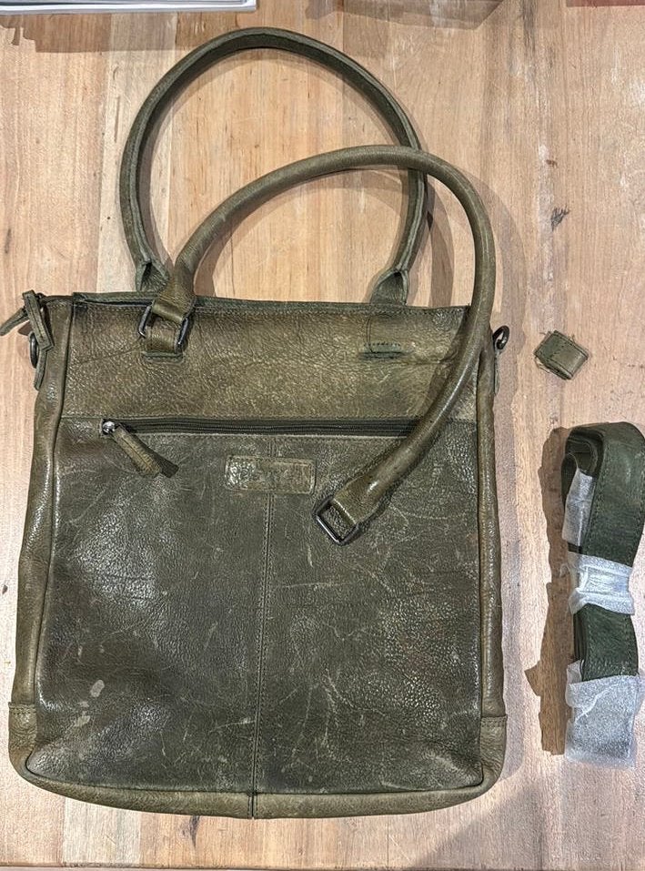 Groene leren tas, merk District, Ophalen, Gebruikt, Groen