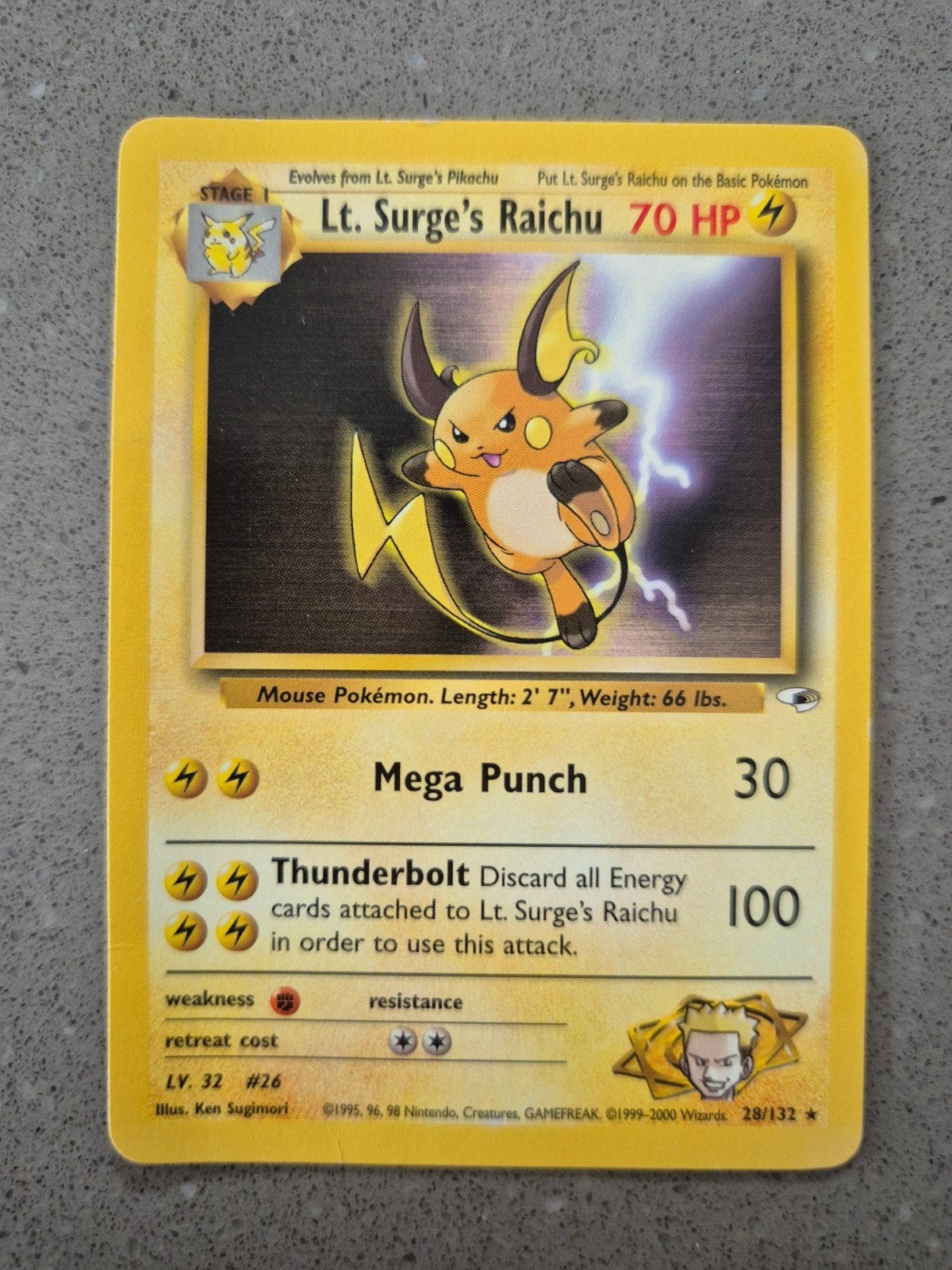 Pokémon Lt. Surge's Raichu 28/132 Gym Heroes, Ophalen of Verzenden, Zo goed als nieuw, Losse kaart