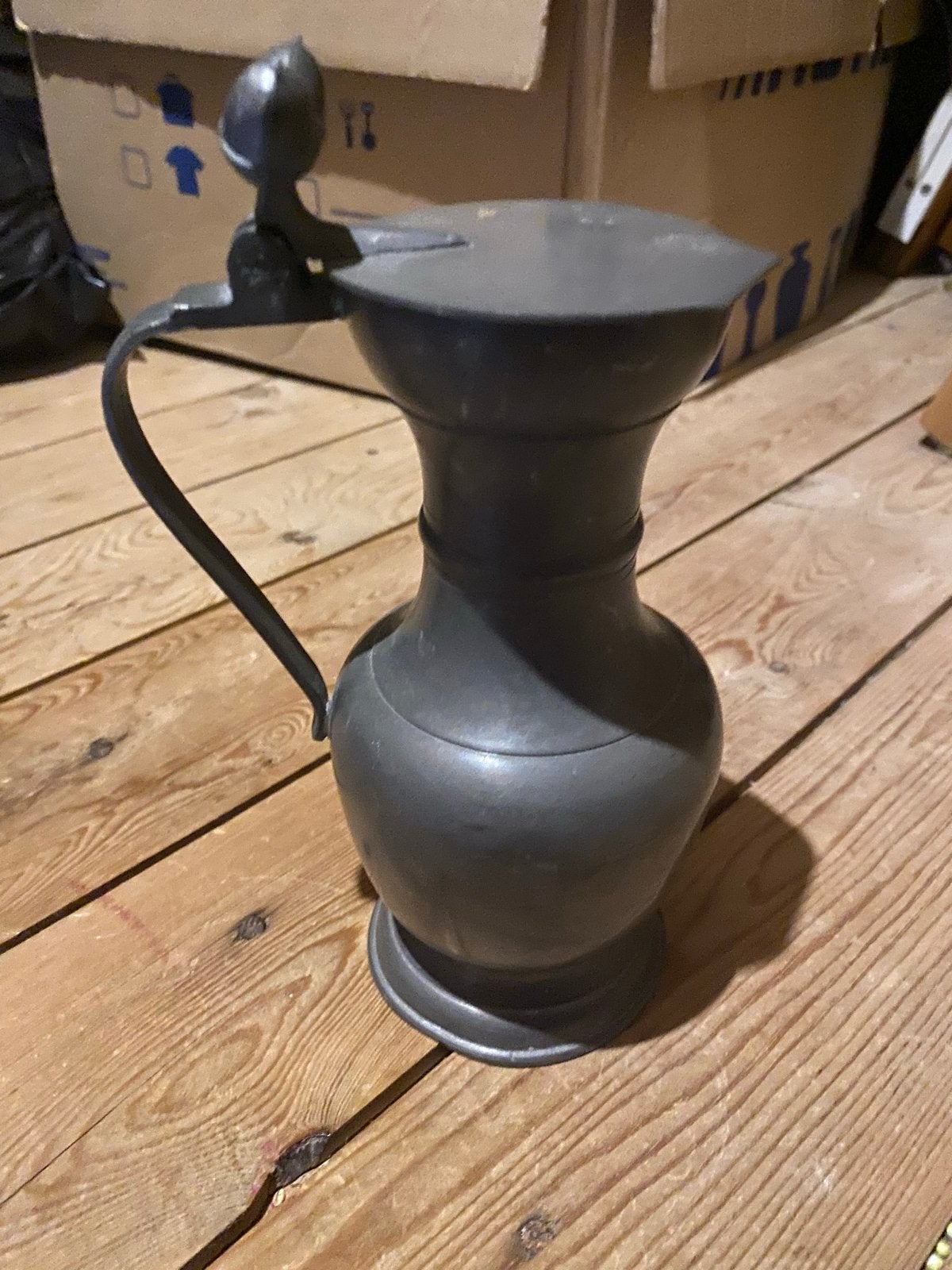 Antieke tinnen kan met eikeltjesdecoratie, Antiek en Kunst, Verzenden