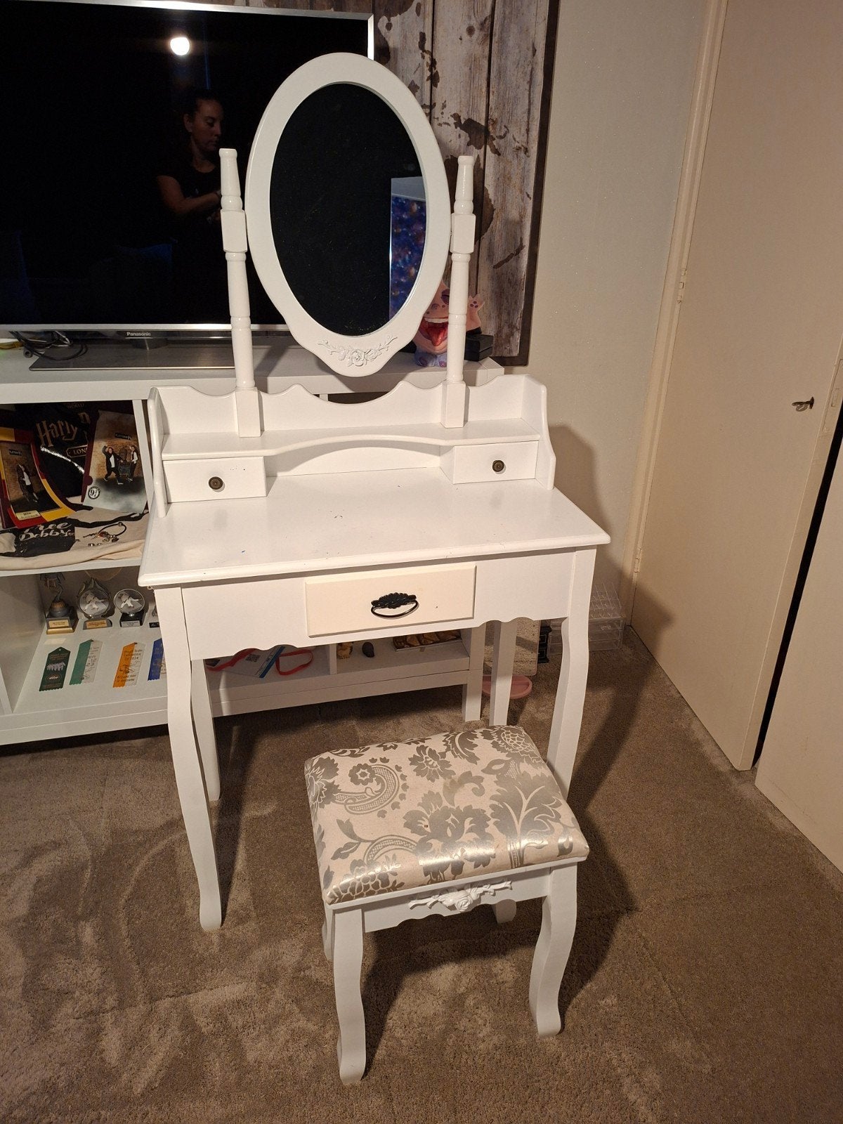Kaptafel met spiegel en krukje - Gebruikt, Huis en Inrichting, Ophalen, Gebruikt, Hout