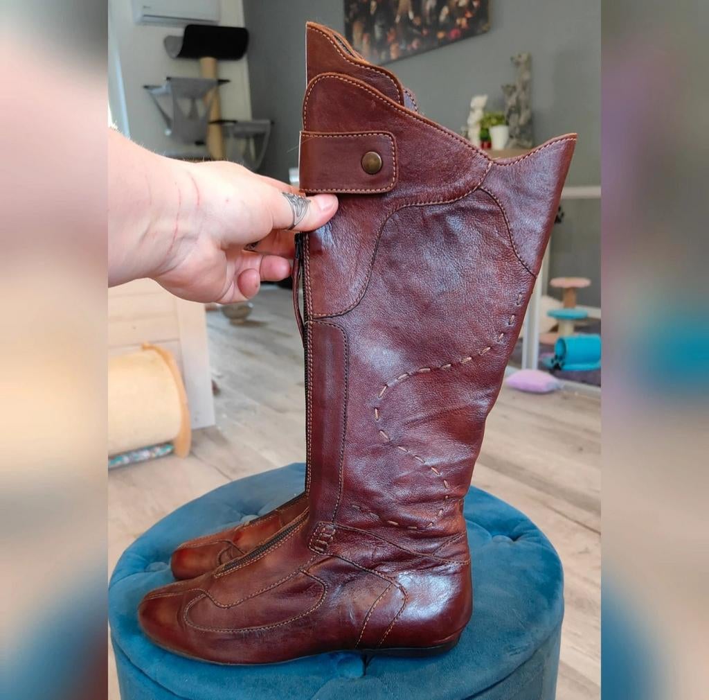 Bruin/cognac leren knielaarzen Linea Zèta maat 37, Kleding | Dames, Schoenen, Ophalen of Verzenden, Zo goed als nieuw, Bruin, Hoge laarzen