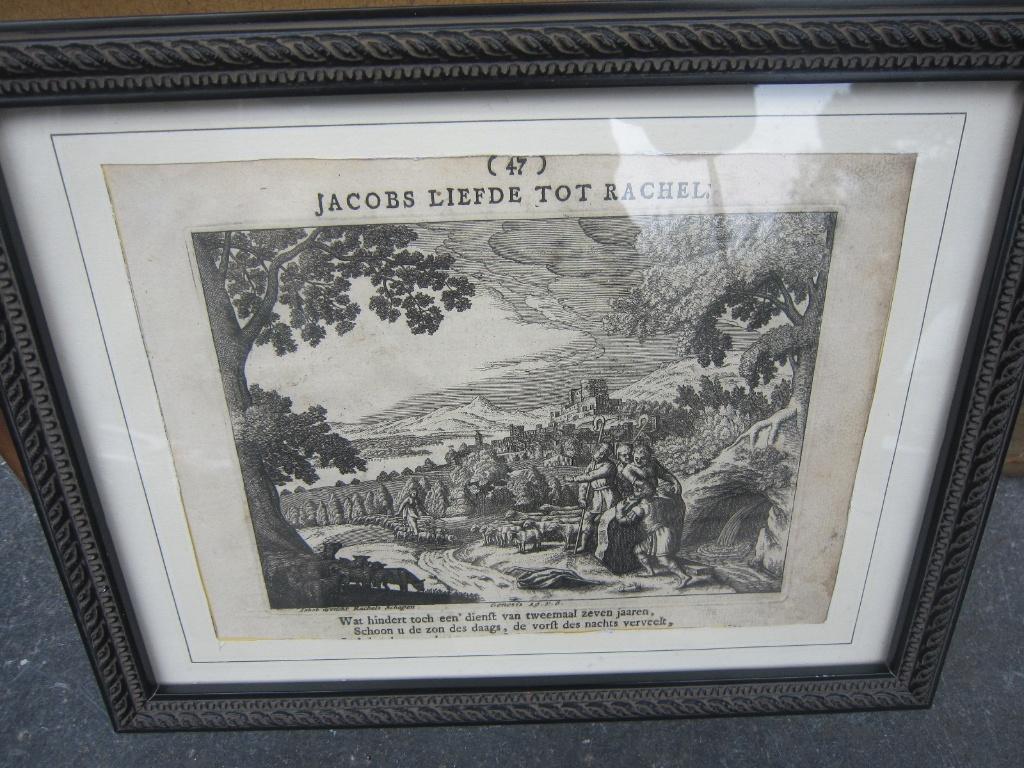 Byz. Oude BIJB. Kopergrav. JACOBS LIEFDE TOT RACHEL 1740, Antiek en Kunst, Ophalen of Verzenden