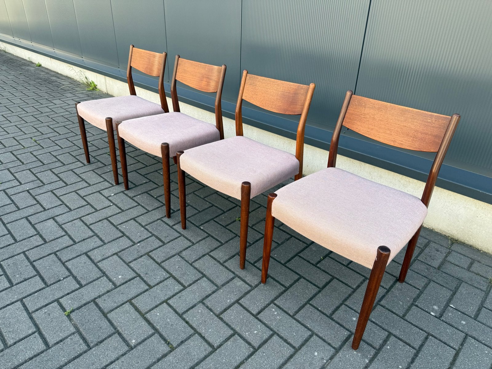Set van 4 Fristho eetkamerstoelen - Teak & Stof