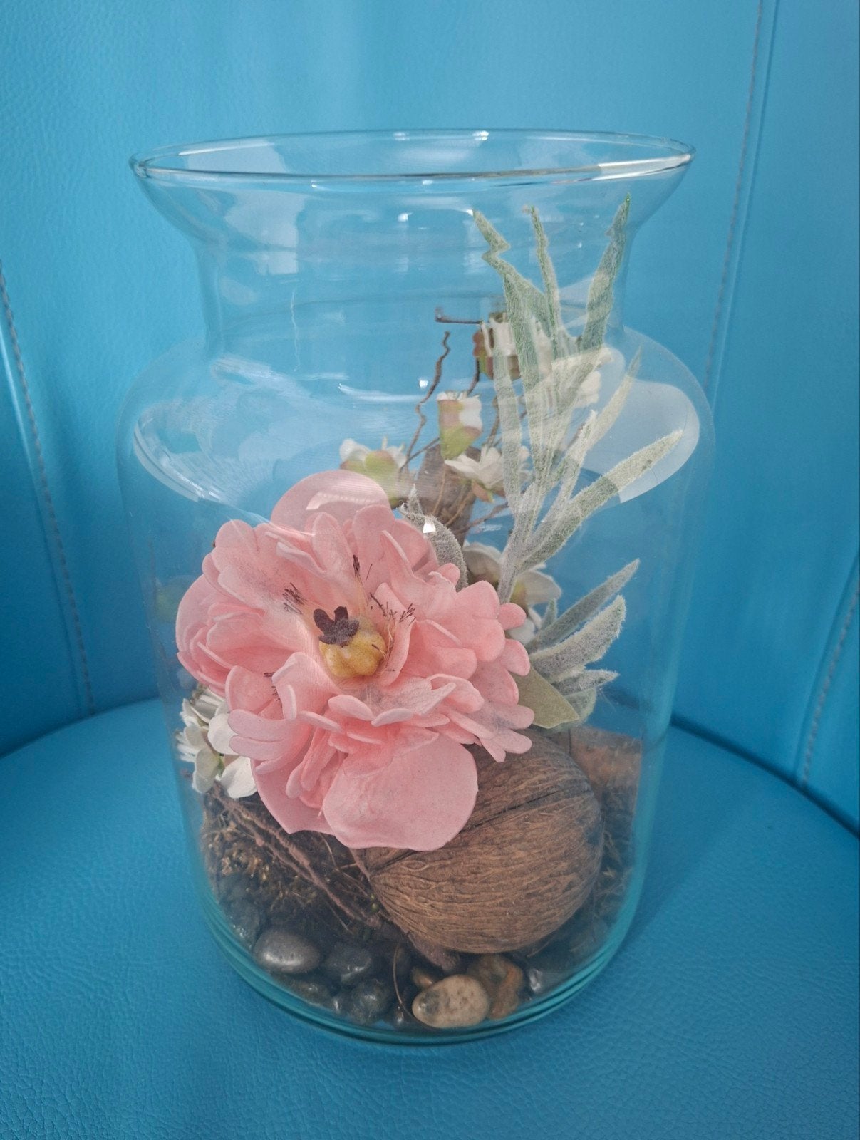 Kunstbloemen/Takken/Arrangement in glazen vaas/pot, Ophalen, Binnen, Met pot of vaas, Glas