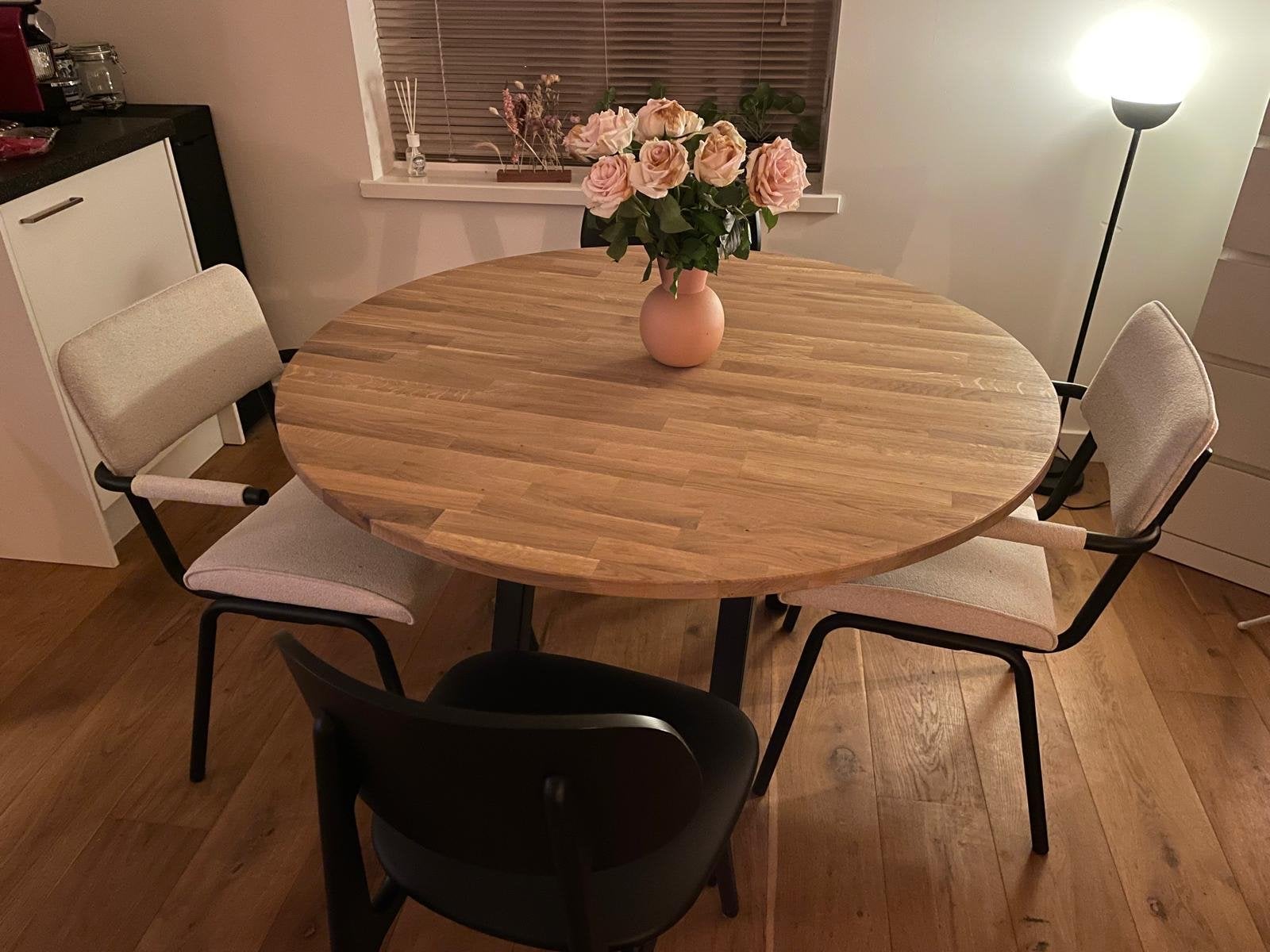 Ronde eettafel van Woood - eikenhout, Huis en Inrichting, Tafels | Eettafels, Ophalen, 100 tot 150 cm, 50 tot 100 cm, Zo goed als nieuw