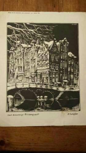 houtsnede hoek brouwersgracht prinsengracht Snapper., Antiek en Kunst, Ophalen